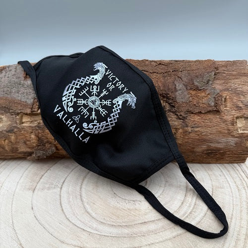 a-black-face-mask-with-a-victory-or-valhalla-design