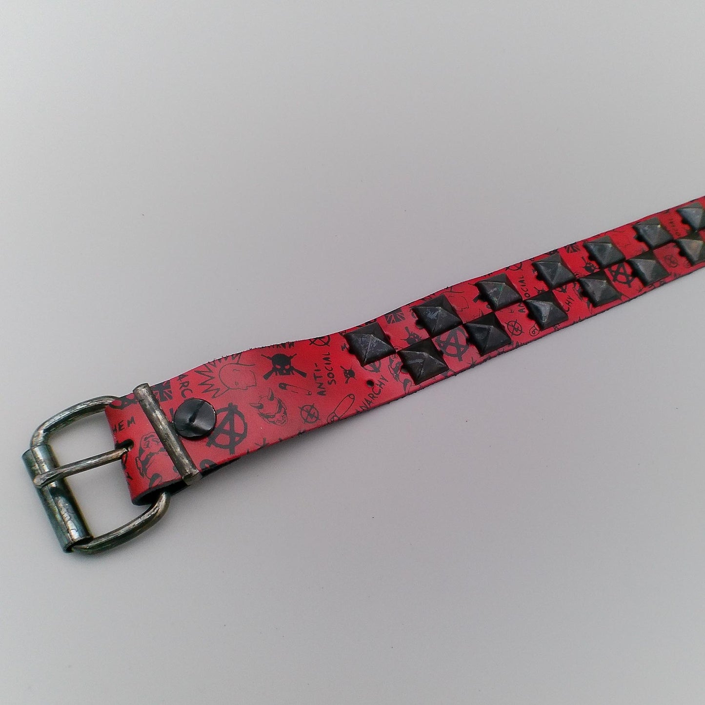 Belt 2-Row Punk Design Black Pyramid Studs