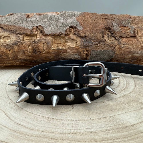 real-black-leather-belt-with-one-row-of-silver-conical-studs-and-cones-for-heavy-metal-fans
