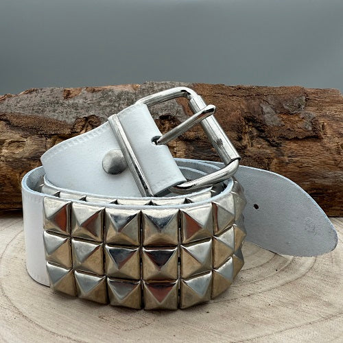 real-leather-belt-white-three-rows-of-pyramid-studs-in-silver