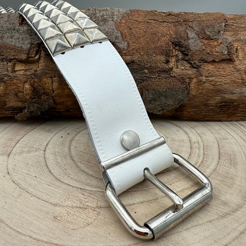 real-leather-belt-white-three-rows-of-pyramid-studs-in-silver
