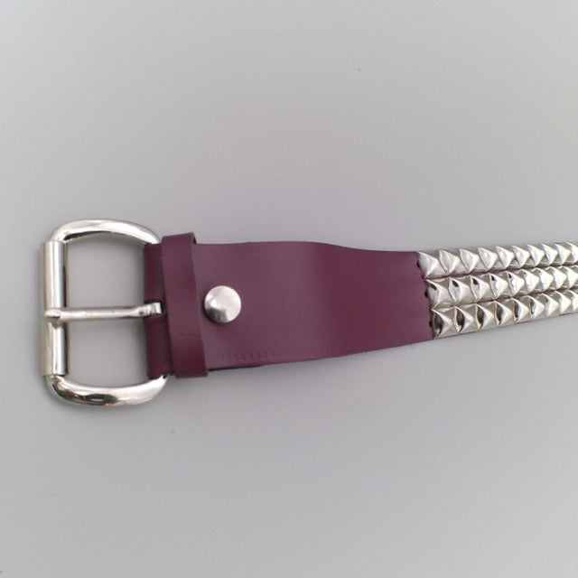 real-leather-belt-violet-three-rows-of-pyramid-studs-in-silver