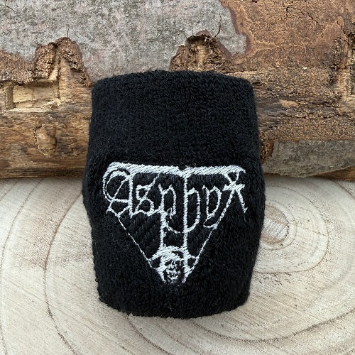 sweatband-wristband-in-black-with-band-asphyx-logo-in-white